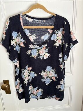 LOFT Navy Floral Short Sleeve Tee